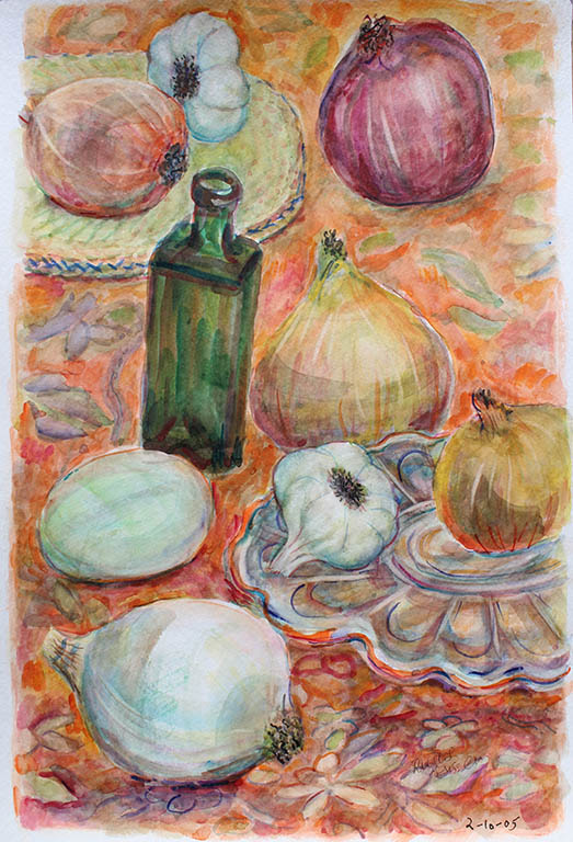 Onions & Garlic, Ruth Sussler, Watercolor, 16x20, $235