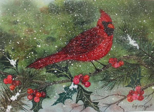 Mr. Cardinal, Liz McGee, Watercolor, 15x13, $295